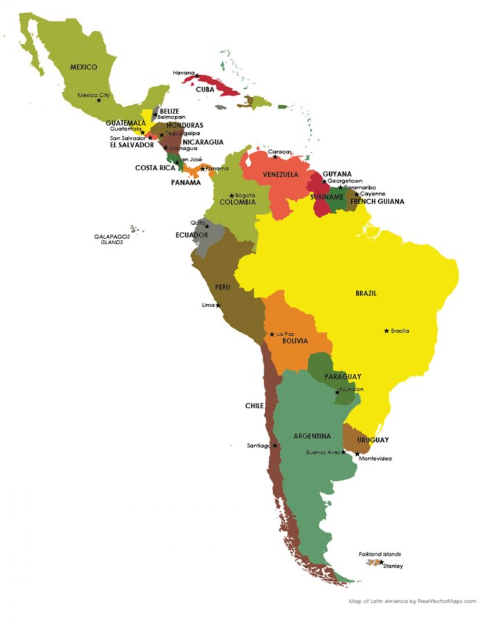 Политическая карта латинской америки со странами и столицами